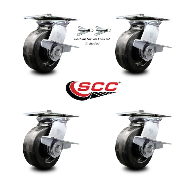Service Caster 5 Inch Phenolic Caster Set with Ball Bearing 4 Brake and 2 Swivel Lock SCC SCC-35S520-PHB-SLB-BSL-2-SLB-2 - main